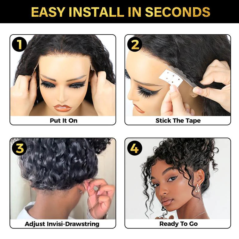 Sale Happening Now:50%OFF Pre-Cut Lace Kinky Straight 360 Full Lace Frontal Glueless Wig With Invisi Drawstring Pre Plucked Human Hair Wig