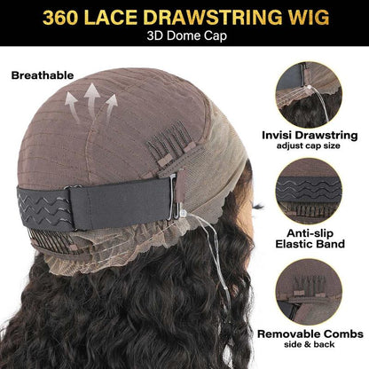 Sale Happening Now:50%OFF Pre-Cut Lace Kinky Straight 360 Full Lace Frontal Glueless Wig With Invisi Drawstring Pre Plucked Human Hair Wig
